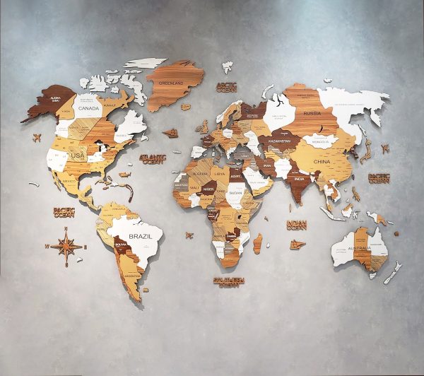bản đồ gỗ thế giới mix 6 màu flower 3d