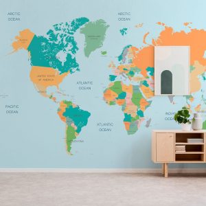 Bản Đồ Gỗ 3D World Map 2 Wallpaper Mural 1