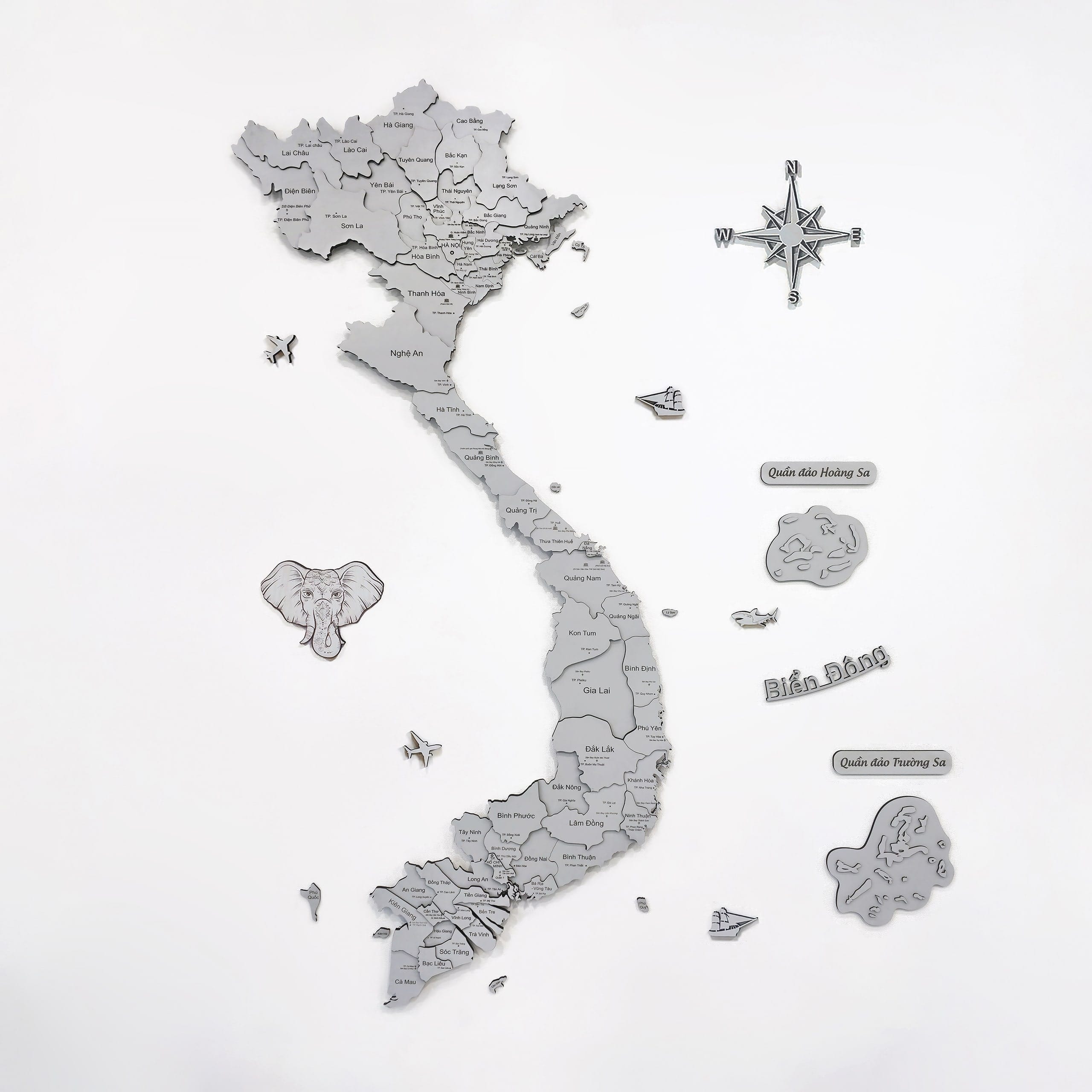 Ban-Do-Viet-Nam-Bang-Go-3D-Smoke Bản đồ Việt Nam bằng gỗ 3D màu xám khói - Thiết kế tinh tế, trang trí đẹp mắt.