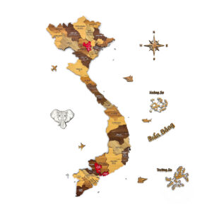 Bản Đồ Việt Nam Bằng Gỗ 3D (34 tỉnh) - Mix 5 màu (Caramel)